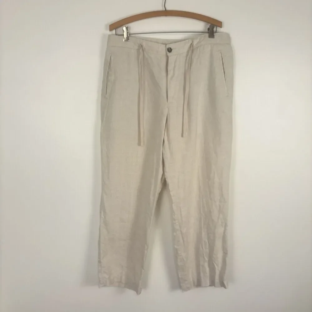 Tasso Elba Island Men's 100% Linen Tan Drawstring Casual Pants Size 34 (Flaw)
